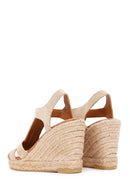 Women's Beige Zippered Wedge Heels Suede Leather Espadrilles | Derimod