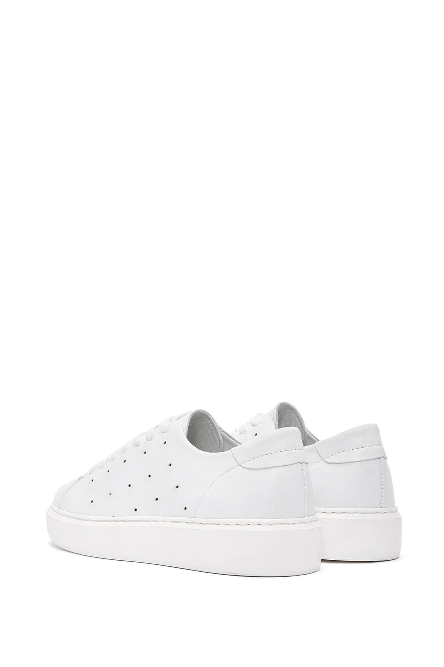 Men's White Lace-up Thick-Sole Leather Sneaker