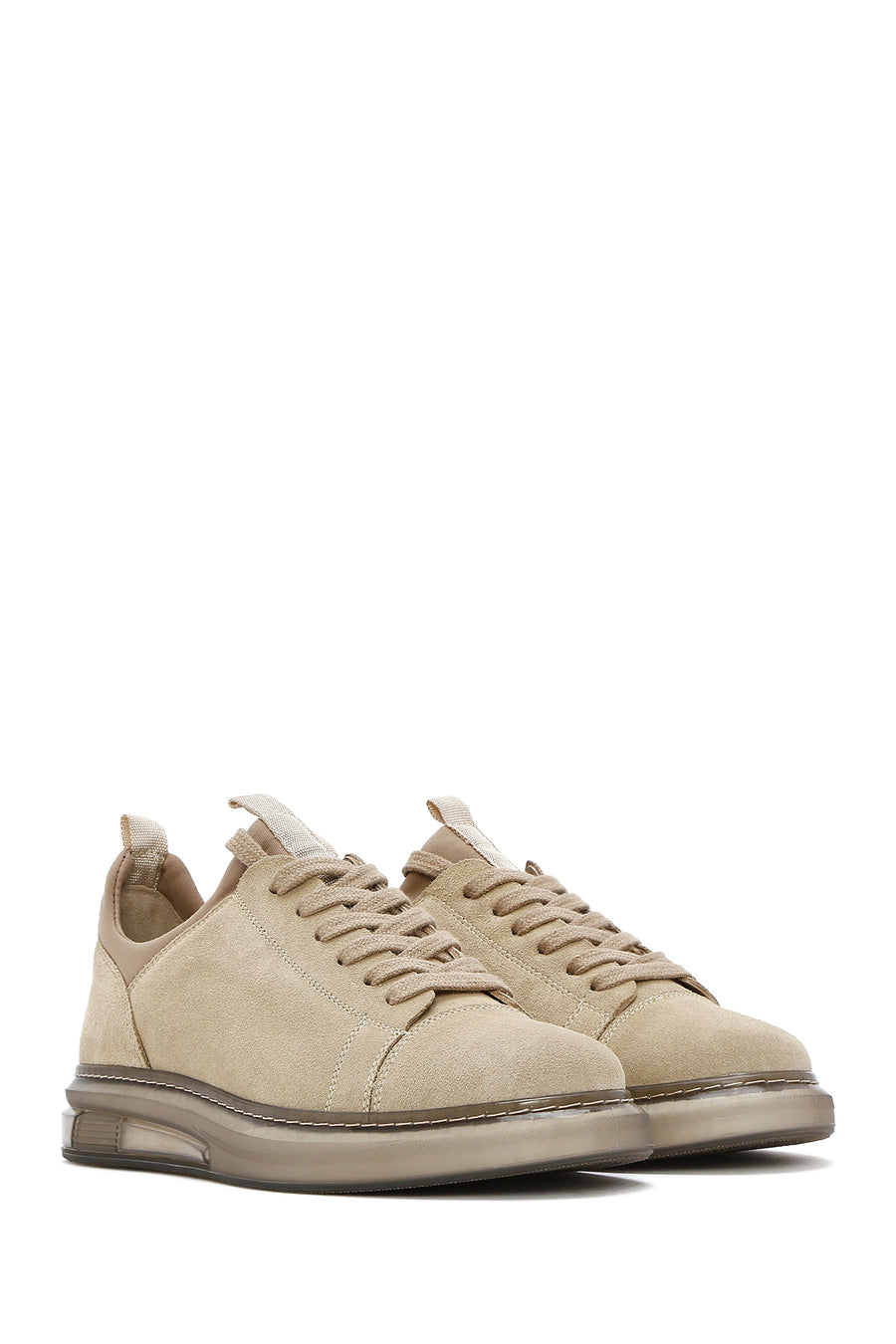 Men's Beige Lace-Up Suede Leather Sneaker