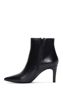 Women's Black Zippered Thin Heeled Leather Boots | Derimod