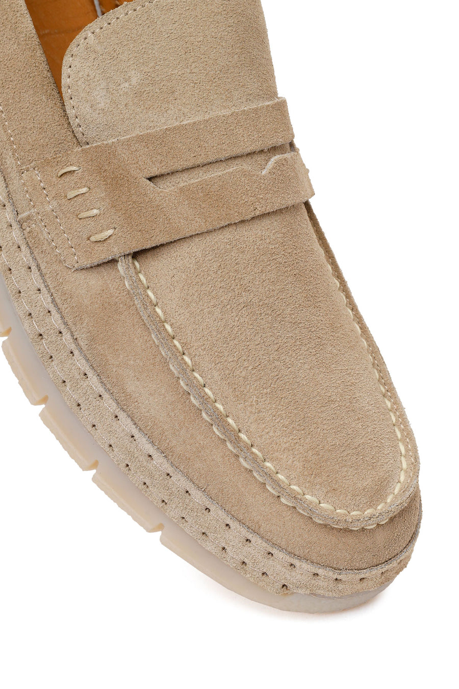 Men's Beige Chunky Suede Leather Loafers