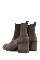 Women's Mink Heeled Suede Leather Cowboy Boots | Derimod