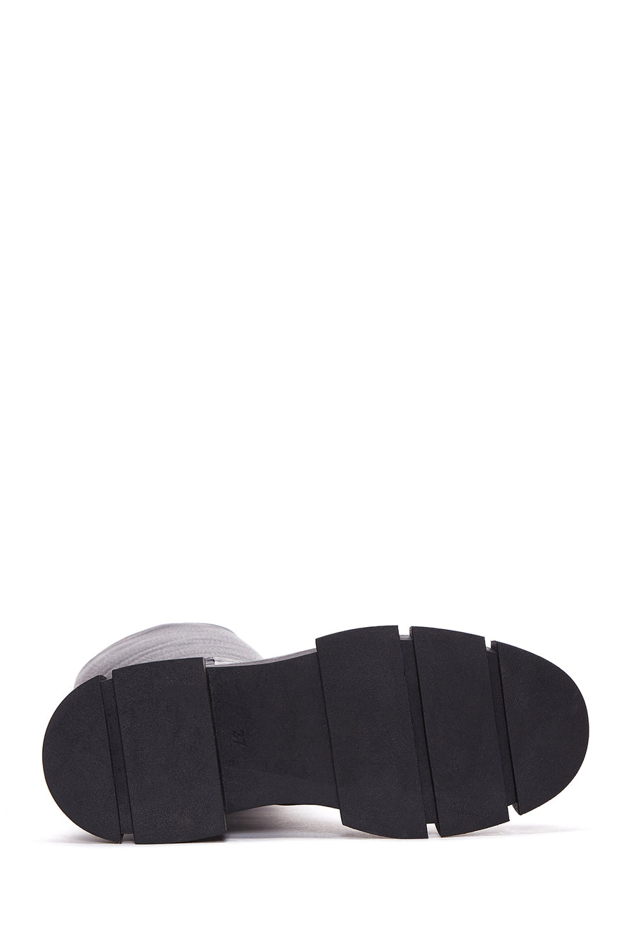 Women's Black Leather Zippered Thick Soled Boots