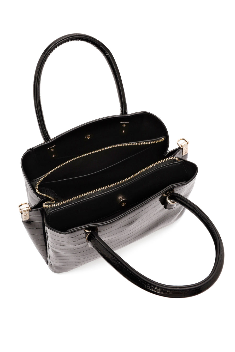 Women's Black Long Strap Crocodile Handbag