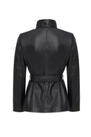 Rebecca Women's Black Fur Collar Leather Coat | Derimod