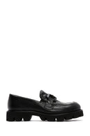 Women's Black Leather Buckle Loafer | Derimod