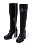 Women's Black Zippered High Heel Leather Boots | Derimod