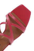 Women's Fuchsia Leather High Heel Sandals | Derimod