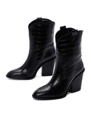 Women's Black Leather Heeled Cowboy Boots | Derimod