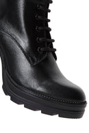 Women's Black Leather Zippered Platform Heeled Boots | Derimod