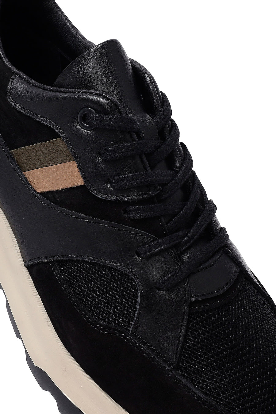 Men's Black Lace-Up Thick Sole Leather Sneakers
