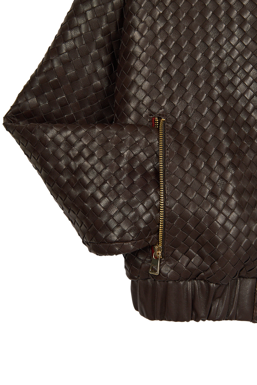 Della Woman Brown Woven-Pattern Short Leather Jacket