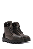 Men's Anthracite Lace-Up Zipper Detailed Leather Casual Boots | Derimod