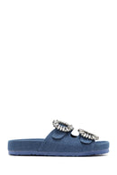 Women's Blue Stone Fabric Slippers | Derimod