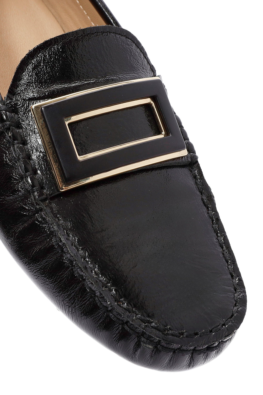 Woman Black Buckle-Detail Leather Loafer