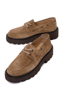 Woman Tan Lace-up Thick-soled Suede Leather Casual Shoes | Derimod