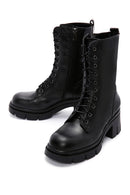 Women's Black Leather Zippered Heeled Boots | Derimod