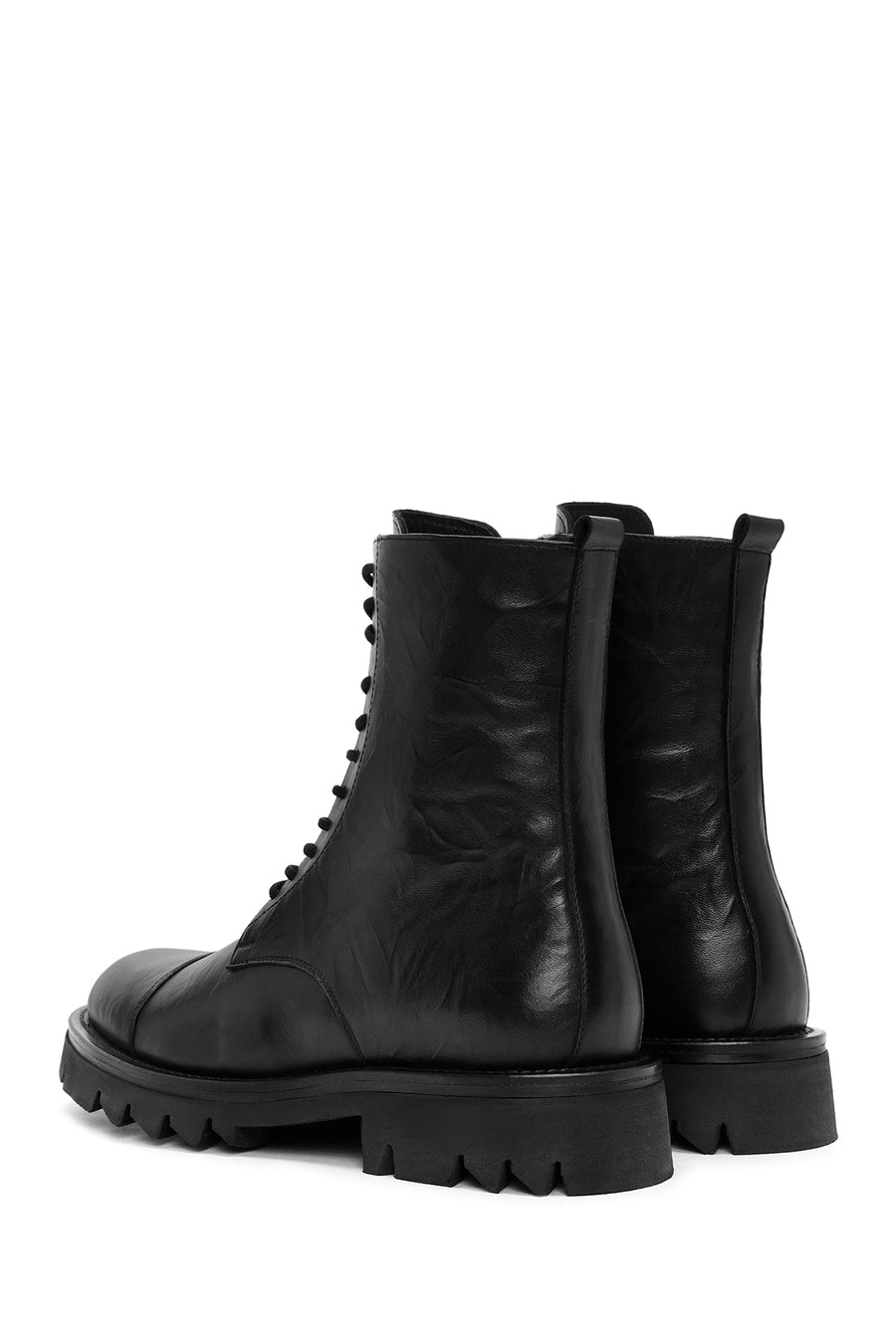 Men's Black Zippered Leather Casual Combat Boots