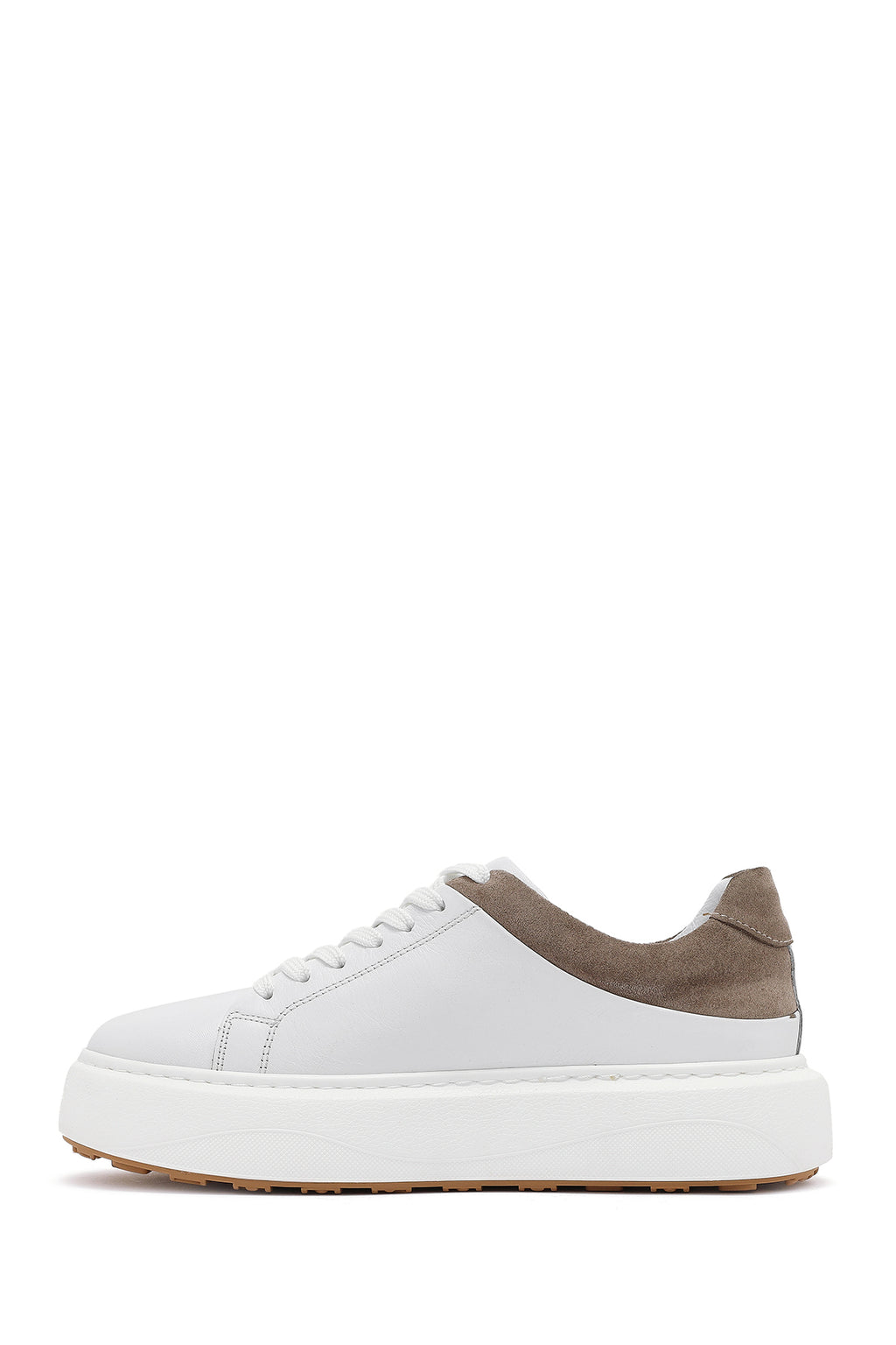Erkek Beyaz Bağcıklı Kalın Tabanlı Deri Sneaker