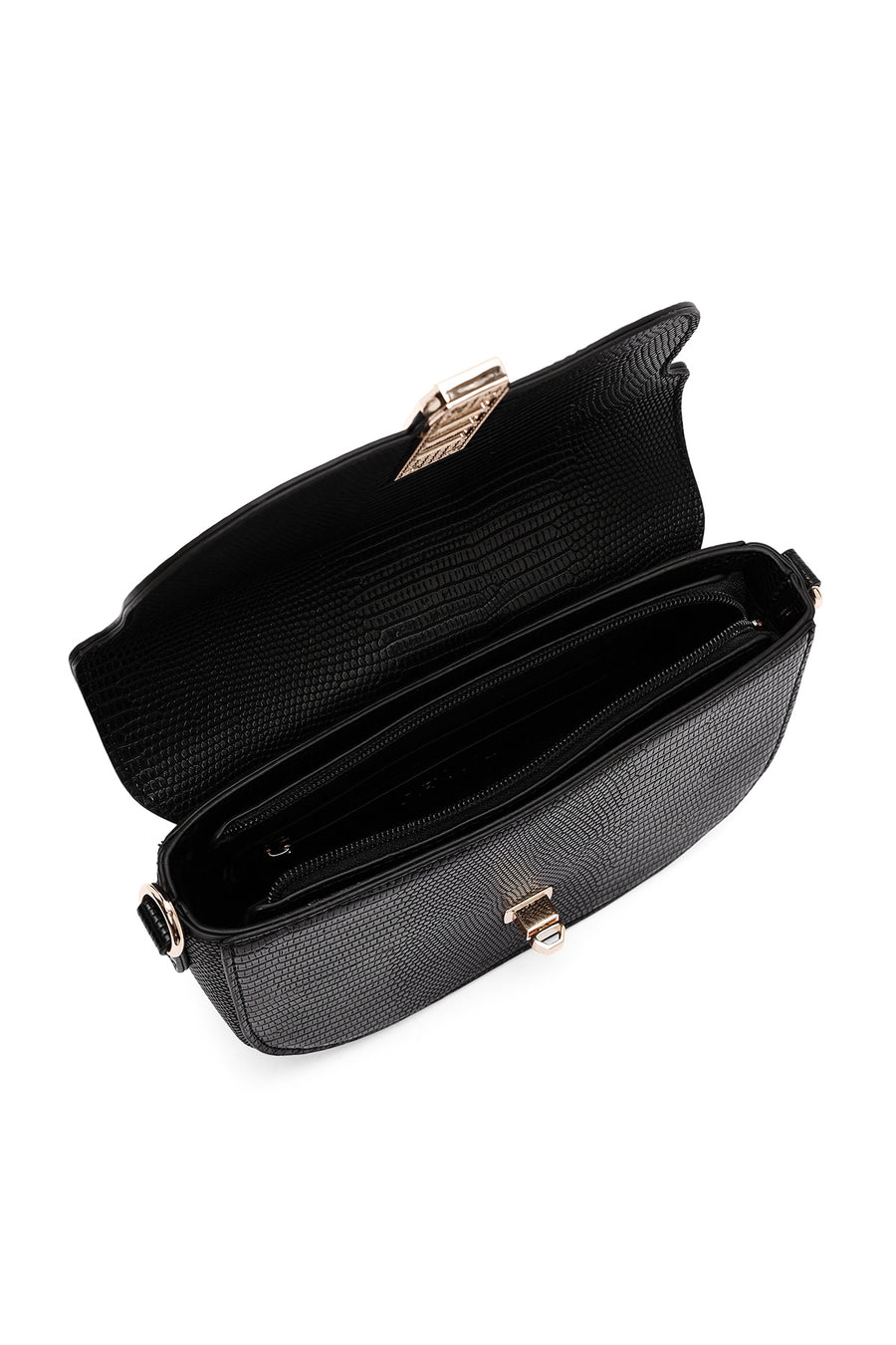 Women's Black Long Strap Crocodile Patterned Shoulder Bag