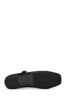 Women's Black Stone Leather Ballerinas | Derimod