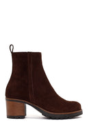 Woman Brown Zip Closure Chunky Heeled Suede Casual Boots | Derimod