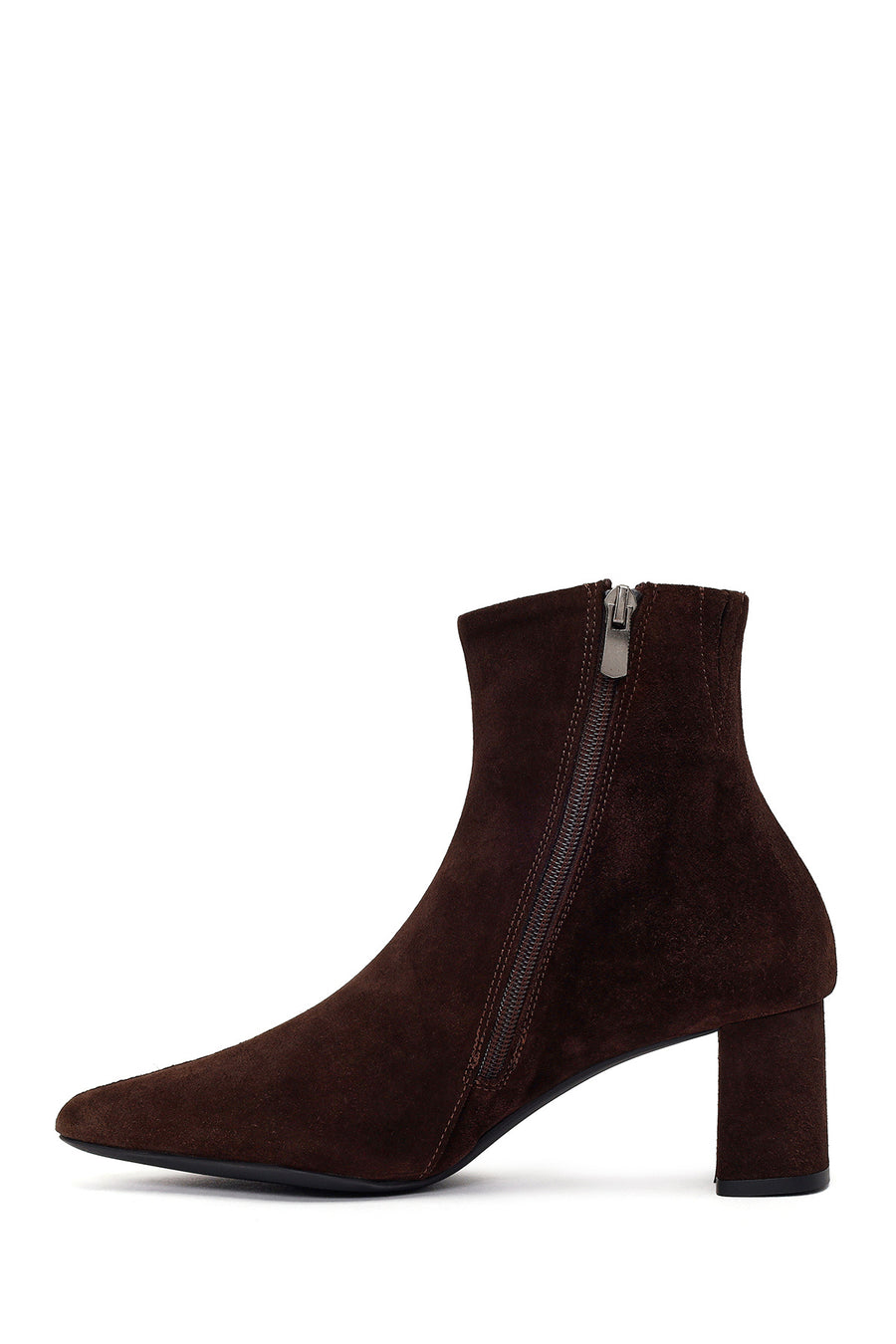 Woman Brown Zip Closure Chunky-Heeled Suede Leather Boots