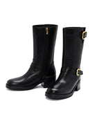 Women's Black Zippered Buckle Detailed Leather Boots | Derimod