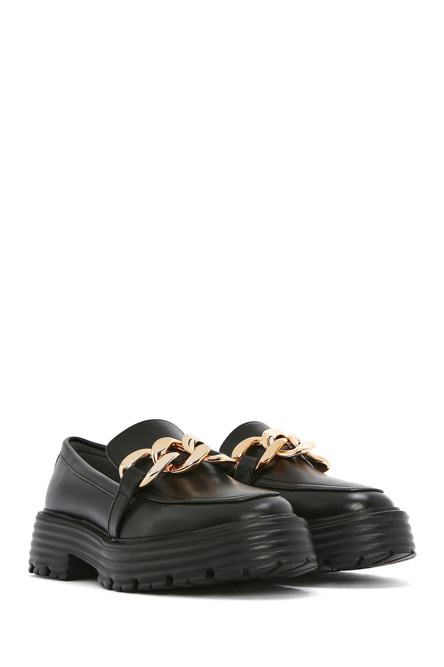 Women's Black Thick Soled Masculine Loafer