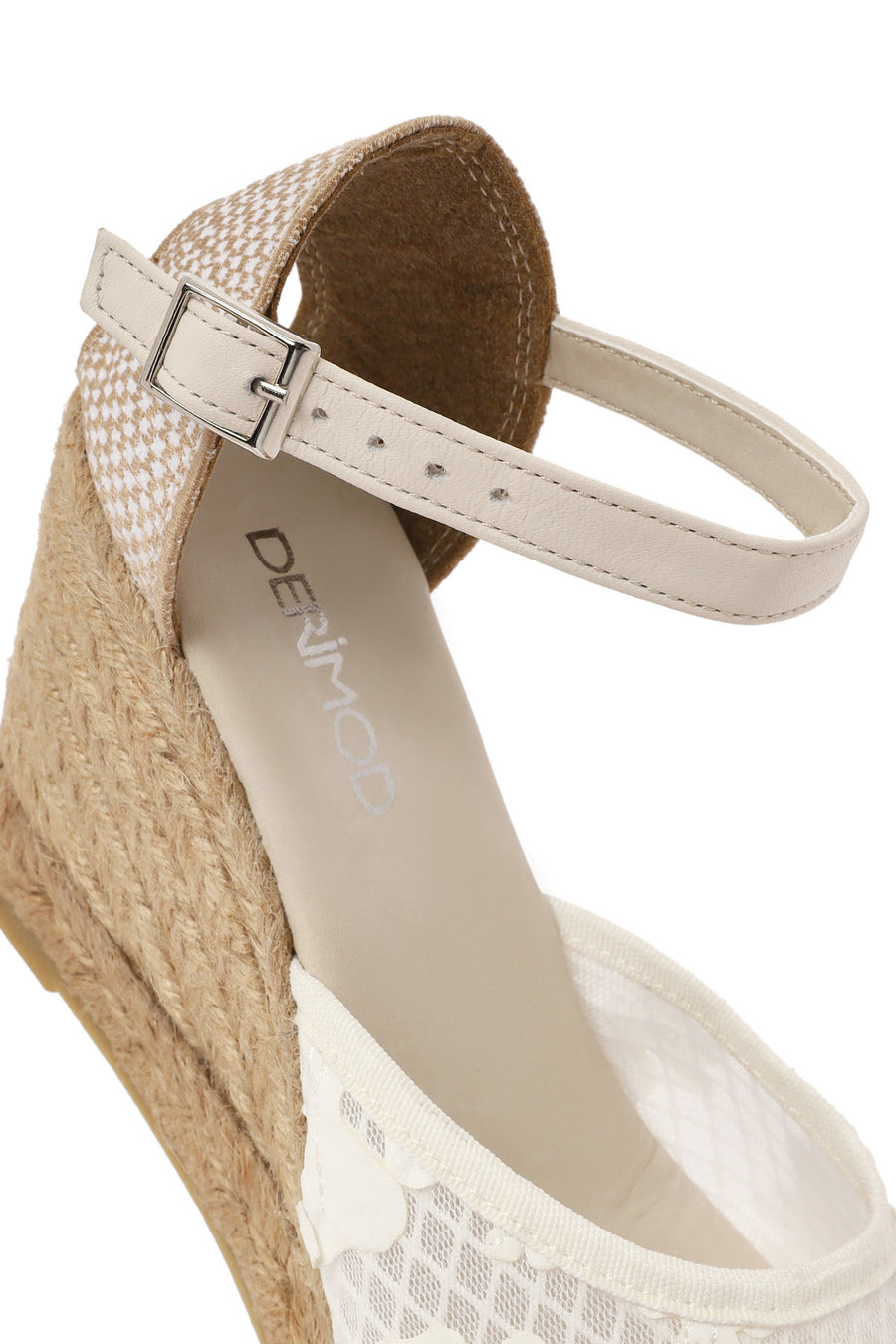 Women's Cream Ankle Strap Patterned Wedge Heel Espadrilles