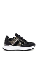 Women's Black Thick-Soled Zippered Leather Sneakers | Derimod