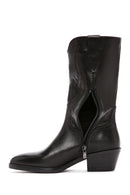 Women's Black Zippered Leather Cowboy Boots | Derimod