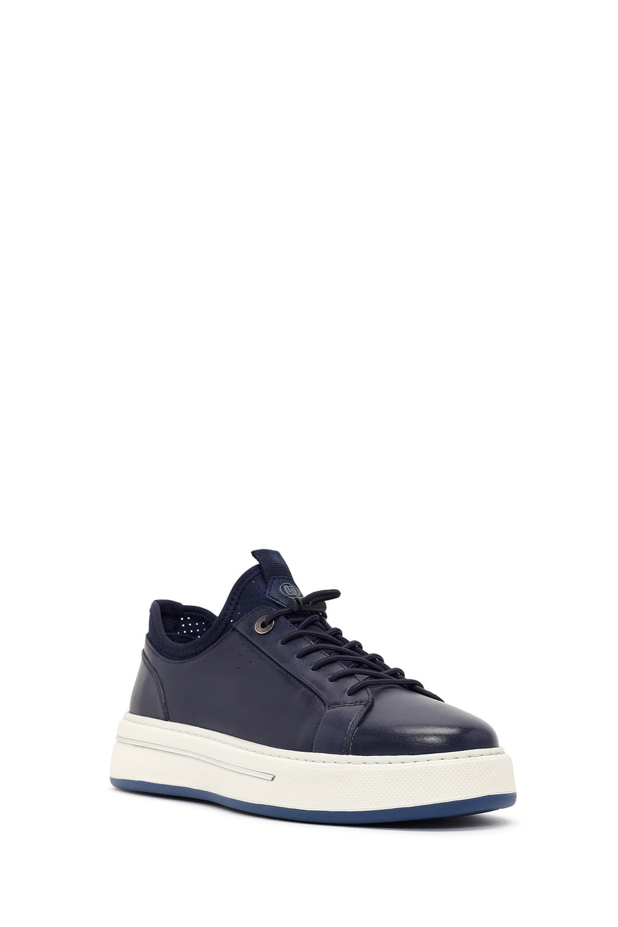 Erkek Lacivert Bağcıklı Kalın Tabanlı Deri Sneaker