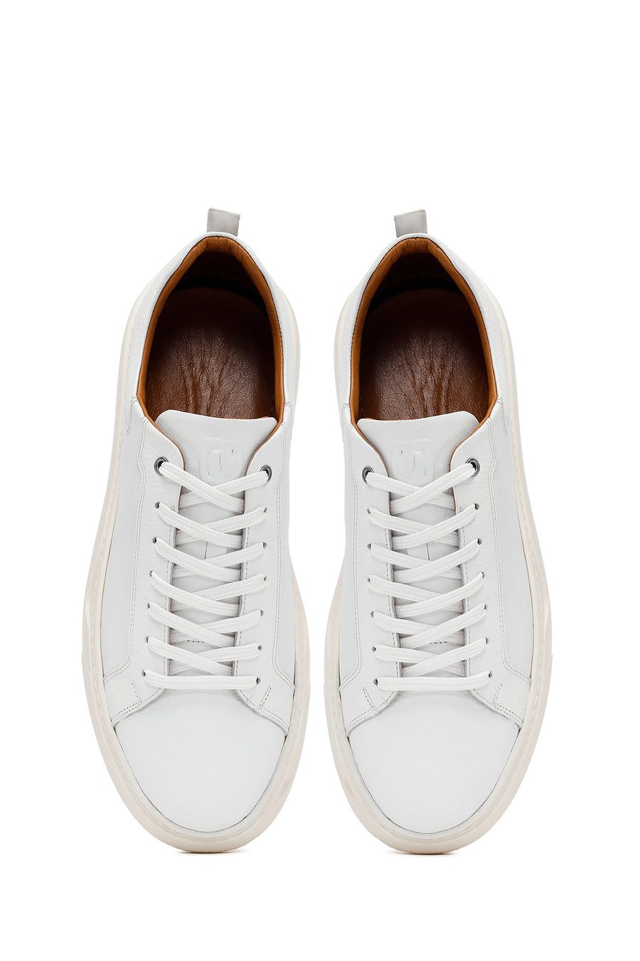 Men's White Lace-Up Thick-Soled Leather Sneakers