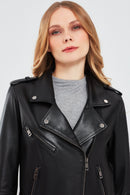 Egoist Women's Black Biker Leather Jacket | Derimod