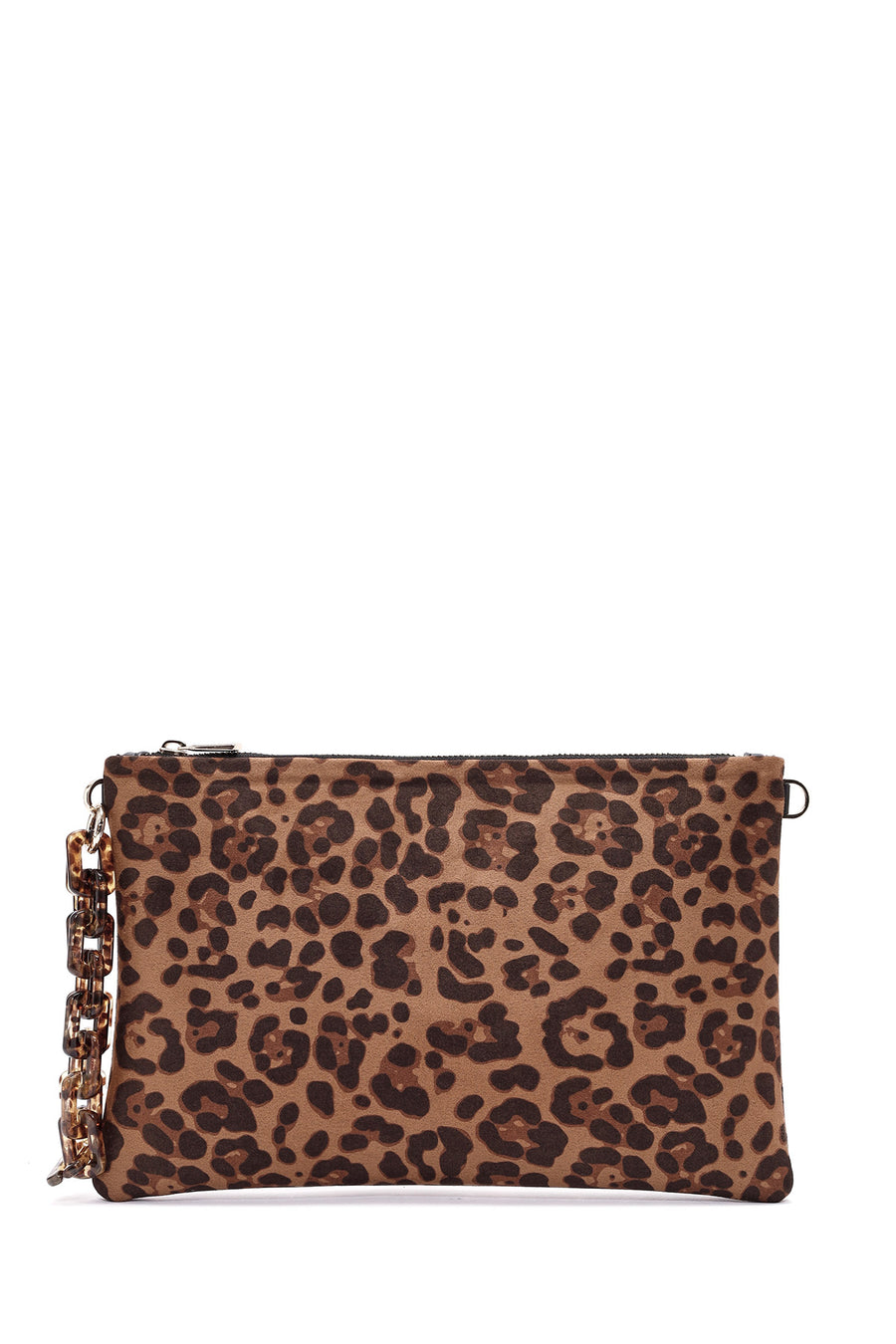 Women's Leopard Long Strap Suede Clutch Bag