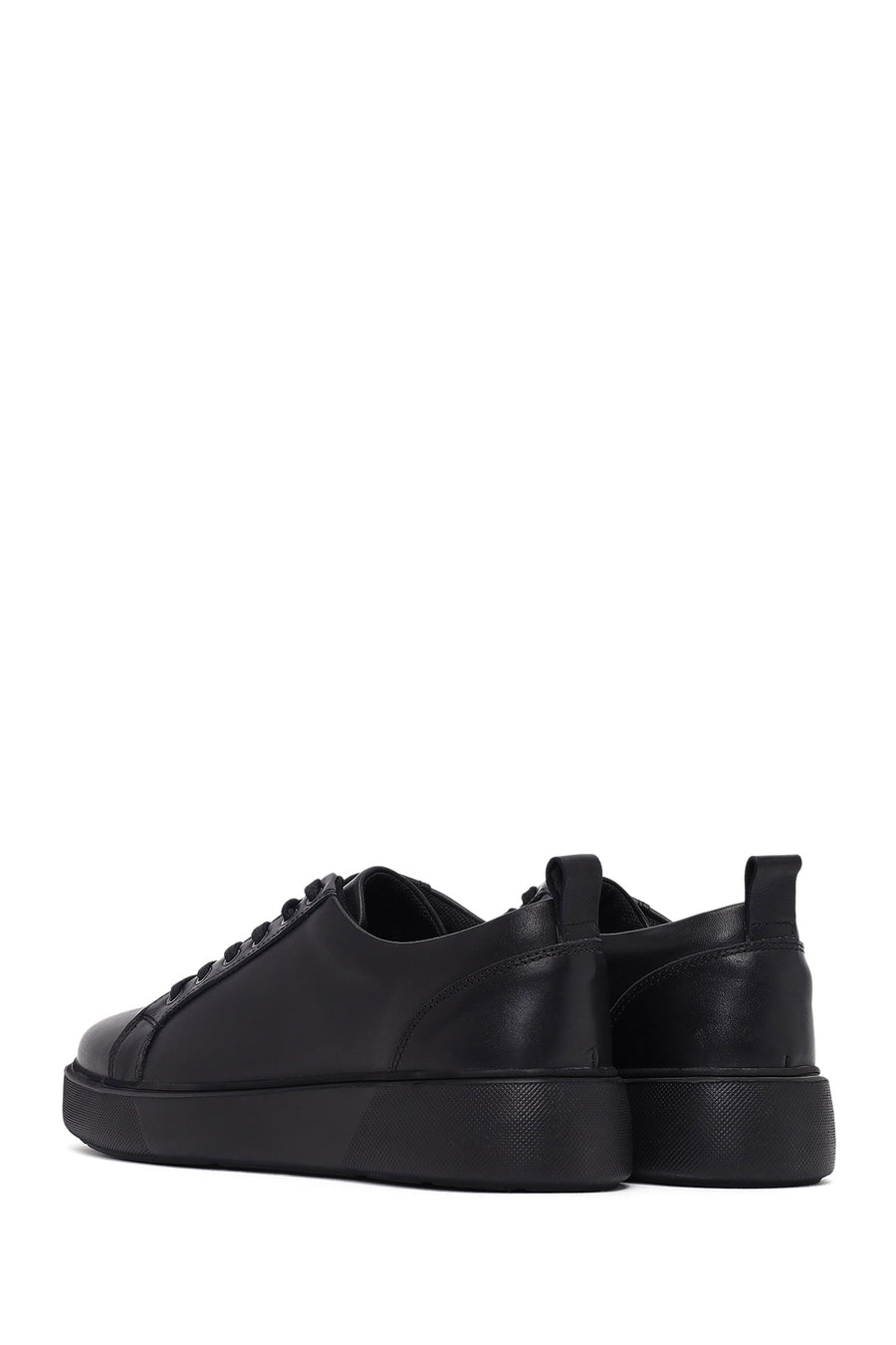 Erkek Siyah Bağcıklı Deri Sneaker