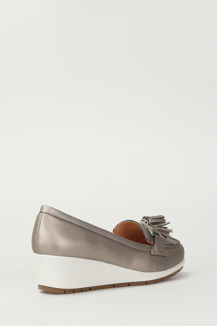 Bronz Dolgu Topuklu Kadın Deri Loafer