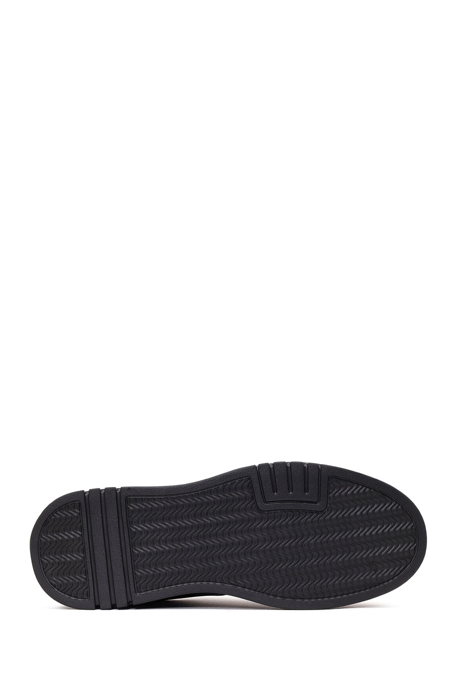 Erkek Siyah Bağcıklı Kalın Tabanlı Deri Sneaker