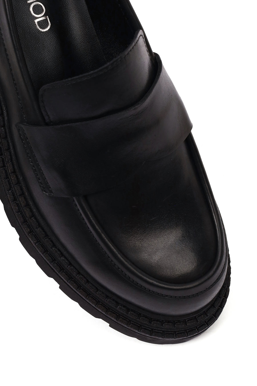 Kadın Siyah Kalın Tabanlı Deri Maskülen Loafer