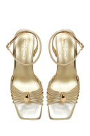 Woman Gold Ankle-Buckle Metallic Chunky-Heel Sandal | Derimod