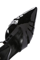 Women's Black Ankle Strap Open Back Thin Heeled Patent Leather Shoes | Derimod