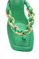 Women's Green Braided Flip Flops Heeled Slippers | Derimod