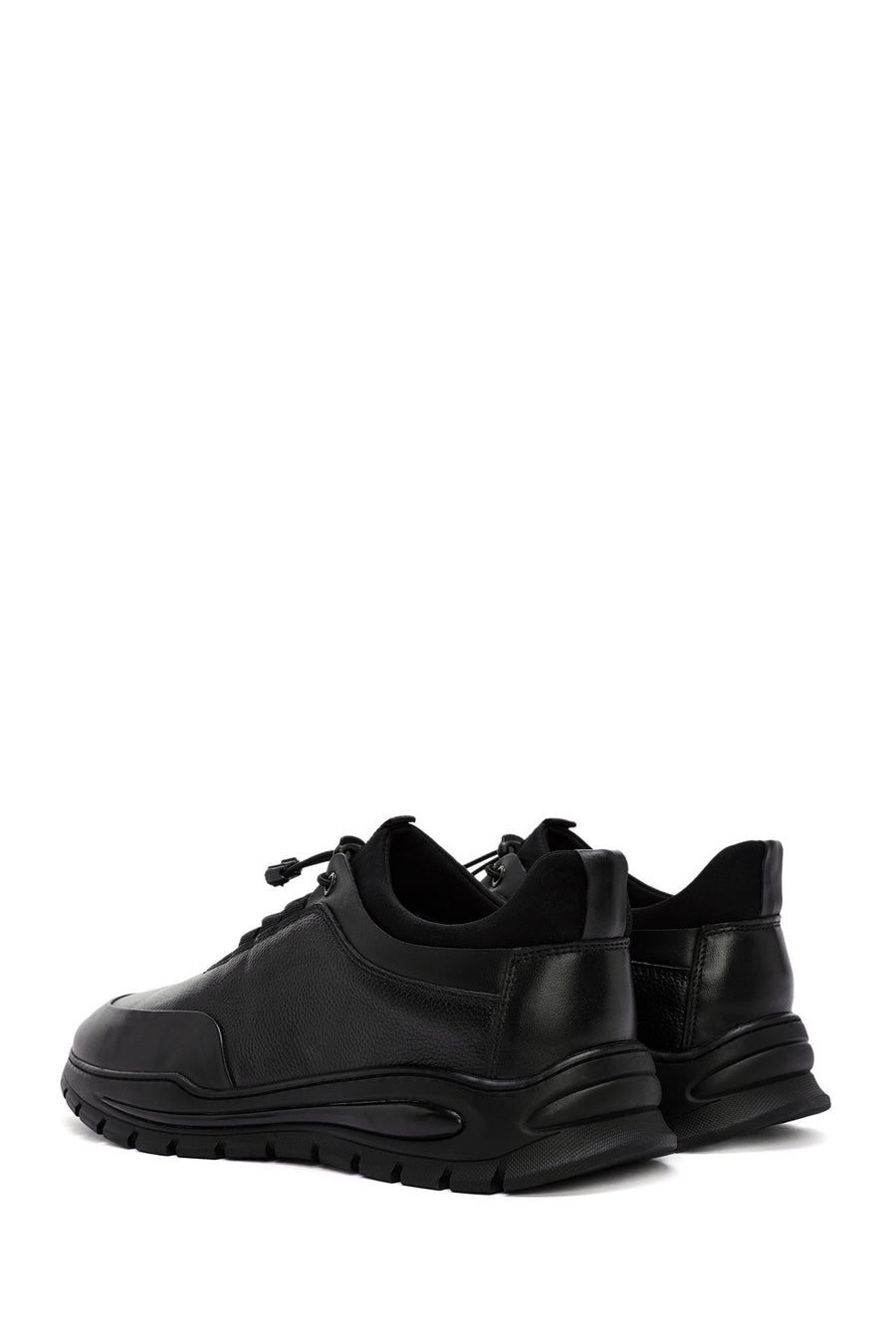 Erkek Siyah Bağcıklı Deri Casual Sneaker