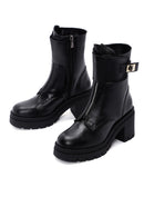 Women's Black Leather Buckle Heeled Boots | Derimod