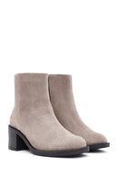 Women's Mink Zippered Thick Heel Suede Leather Boots | Derimod