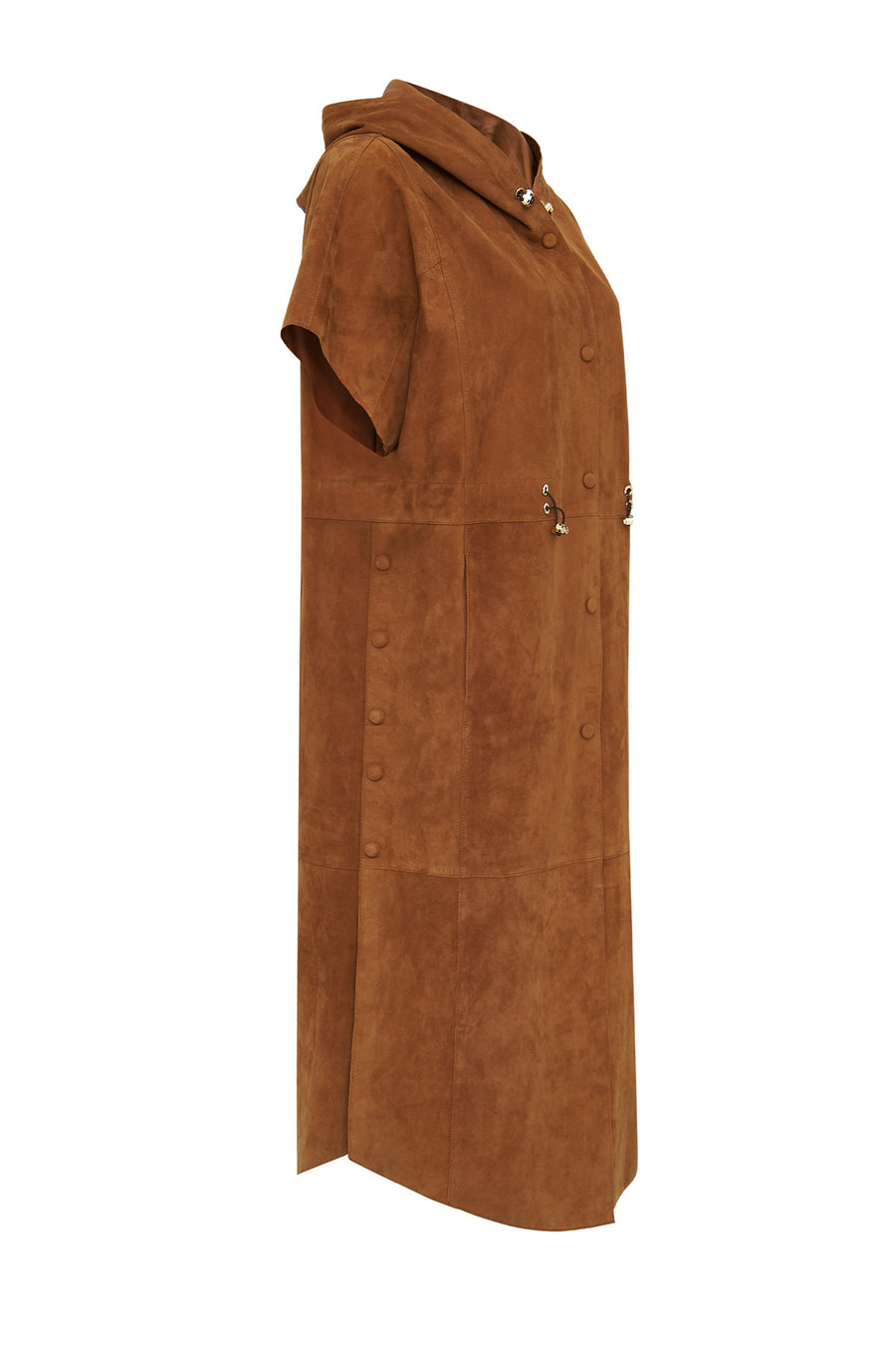Miranda Women's Brown Hooded Suede Leather Long Vest