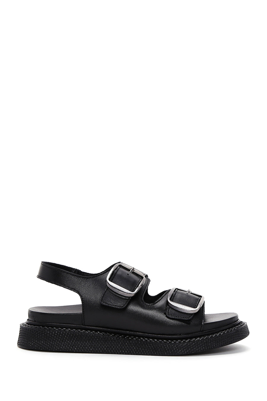 Women's Black Double Buckle Leather Comfort Sandals 25SFD300018 | Derimod