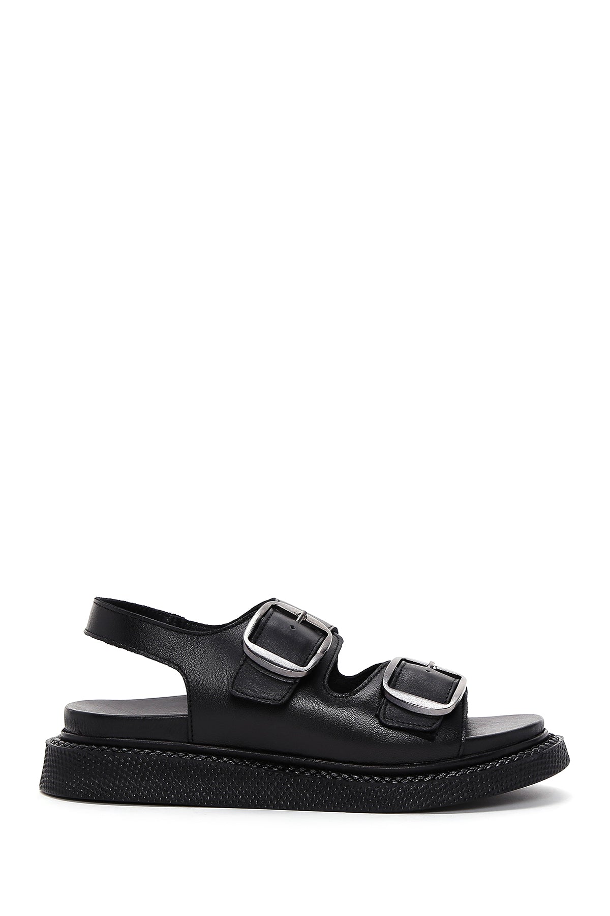 Women's Black Leather Double Buckle Comfort Sandals 23SFD300618 | Derimod