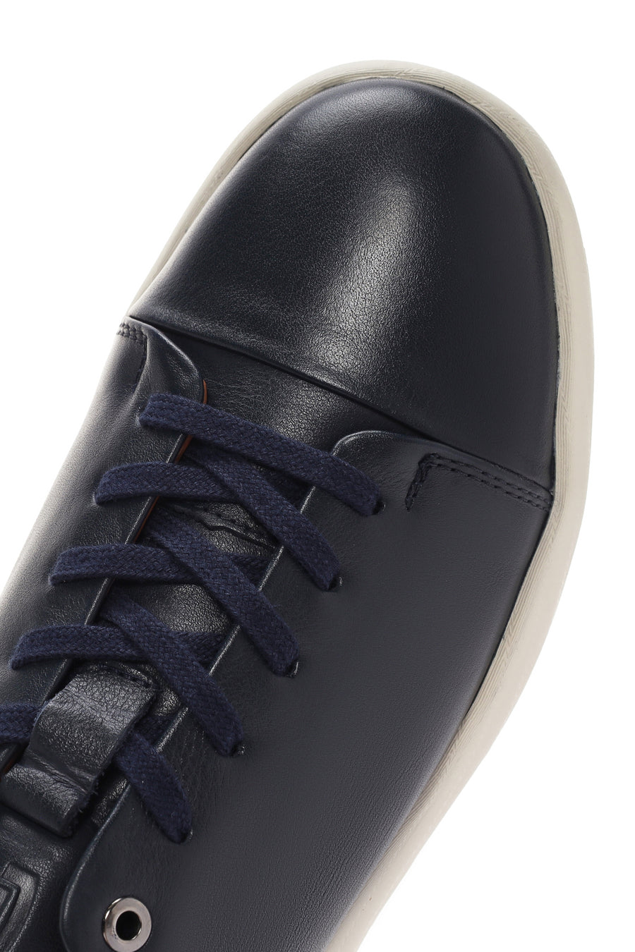 Erkek Lacivert Bağcıklı Deri Sneaker